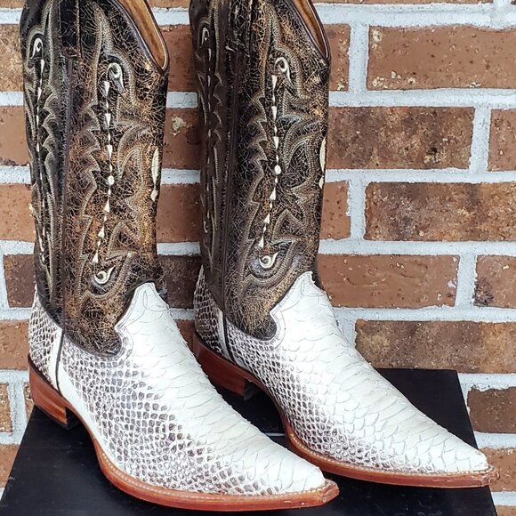 (SOLD on EBay) FORASTERO Men's Leather, Python Skin, Western Boots-Brn&Wht-Sz:8W - Picture 1 of 14